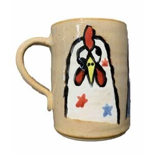 Art Studio Pottery Coffee Mug Chicken Portraits Hand Formed And Hand Painted